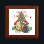 Santa's Helpers Gift Box<br><div class="desc">Wheaten and Black Scottish Terrier have been helping to decorate the Christmas Tree and sort out the Gifts! Come visit Maggie Ross Scotties Shop to see this and many more seasonal designs created from my original artwork. Personalize if you wish, using our easy Text Tool. Change the background colors! Purchase...</div>