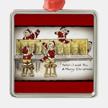 Santa's Helpers On A Switchboard Metal Ornament by dmorganajonz at Zazzle