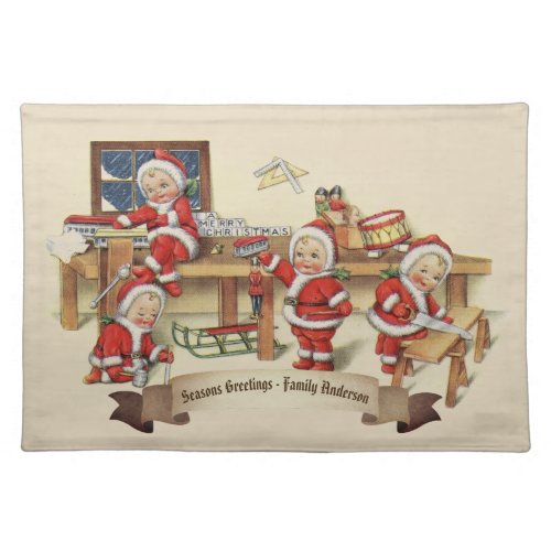 Santas Helpers Vintage Christmas Dining Ware Cute Cloth Placemat