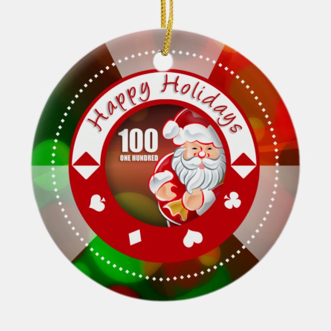 Santa's Holidays $100 Poker Chip Ornament (Front)