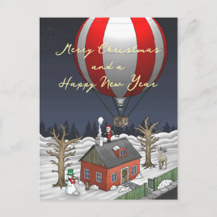 Santa's Hot Air Balloon Delivery Service Holiday Postcard