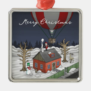 Santa's Hot Air Balloon Metal Ornament
