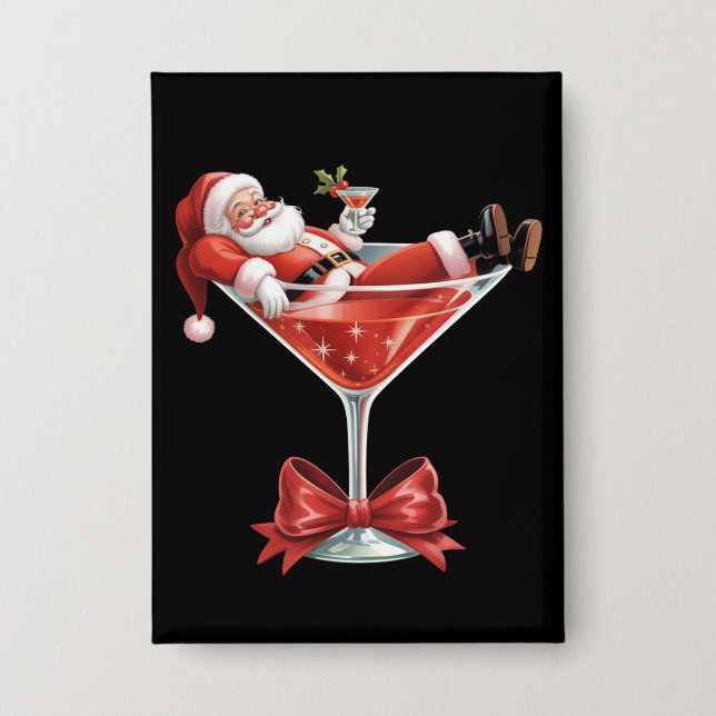 Santa's Hot Mess Christmas Martini Funny Santa  Button (Front)