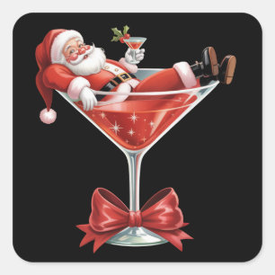 Santa's Hot Mess Christmas Martini Funny Santa Square Sticker