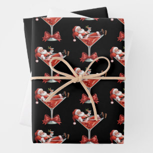 Santa's Hot Mess Christmas Martini Funny Santa Wrapping Paper Sheets