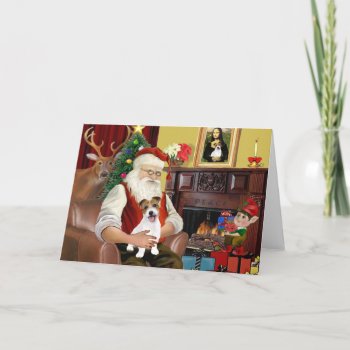 Santa's Jack Russell Terrier Pup Holiday Card by dogartchristmasgifts at Zazzle