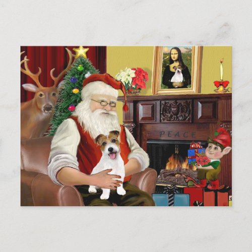 Santas Jack Russell Terrier PUP Holiday Postcard