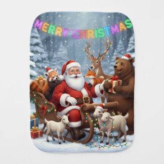 Santa's Jolly Animal Crew Baby Burp Cloth