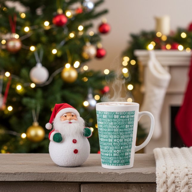 Santa's Jolly Christmas HO! HO! HO! in Jade Green Latte Mug (Elegant, modern Christmas mugs)
