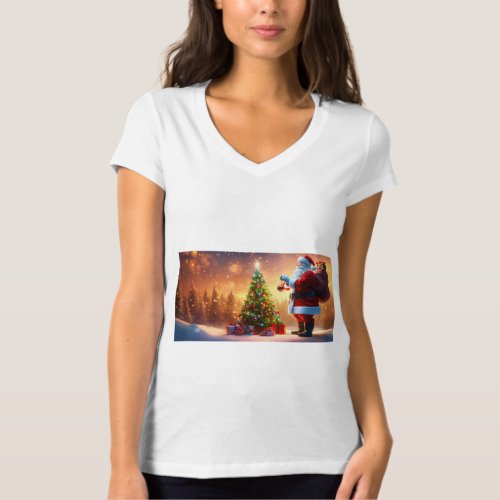 Santas Kiss 3D Christmas Forest Tee T_Shirt