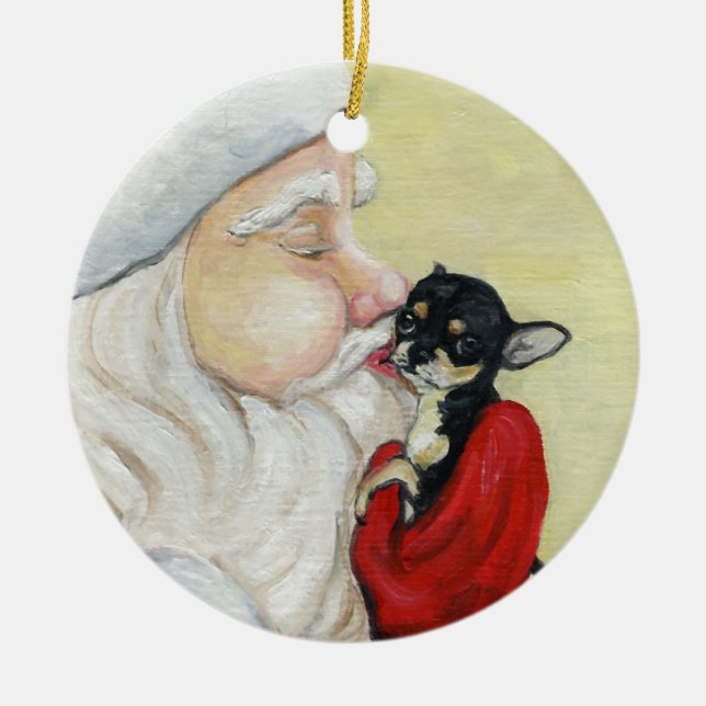 Santa's Kiss for Chihuahua Art Ornament (Front)