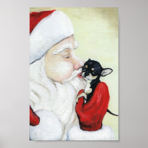 Santas Kiss for Chihuahua art Print