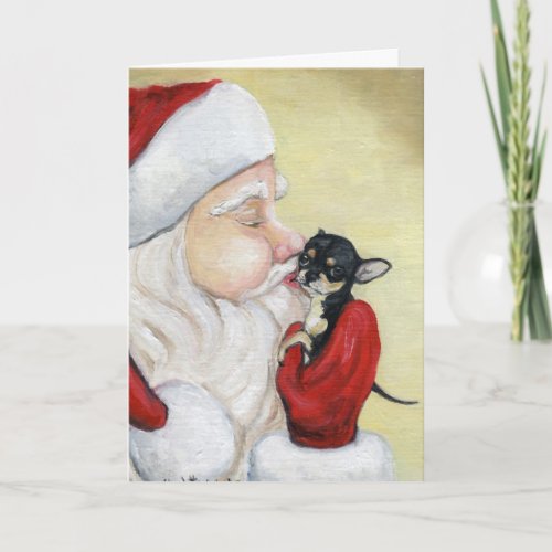 Santas Kiss for Chihuahua Dog Art Greeting Card