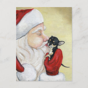 "Santa's Kiss for Chihuahua" Dog Art Postcard
