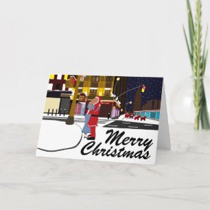 Santa's Kiss On Broadway Christmas Holiday Card