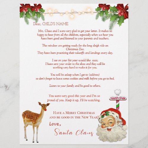 Santas Letter Reindeer North Pole Red Bows
