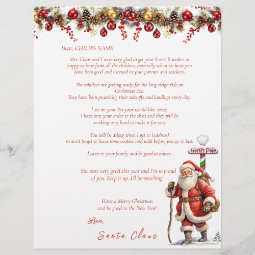 Santas Letter to Child Reindeer North Pole 