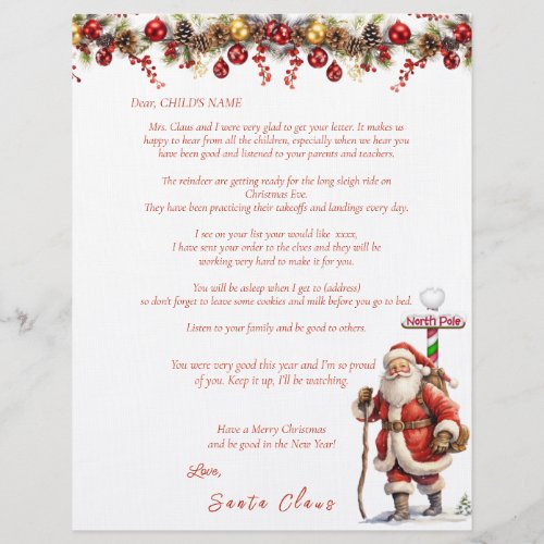 Santas Letter to Child Reindeer North Pole 