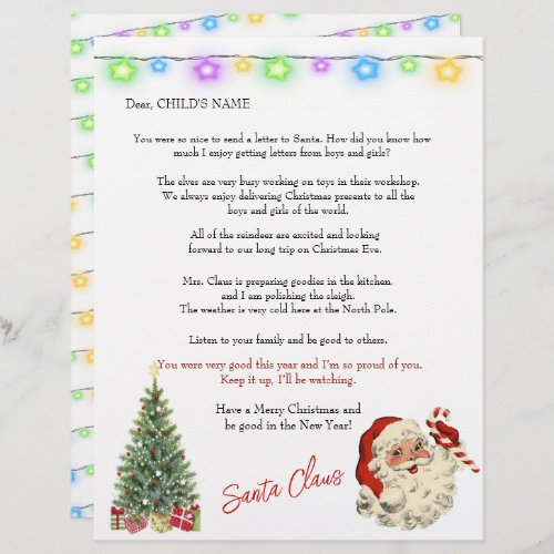 Santas Letter to Children Christmas Lights Tree