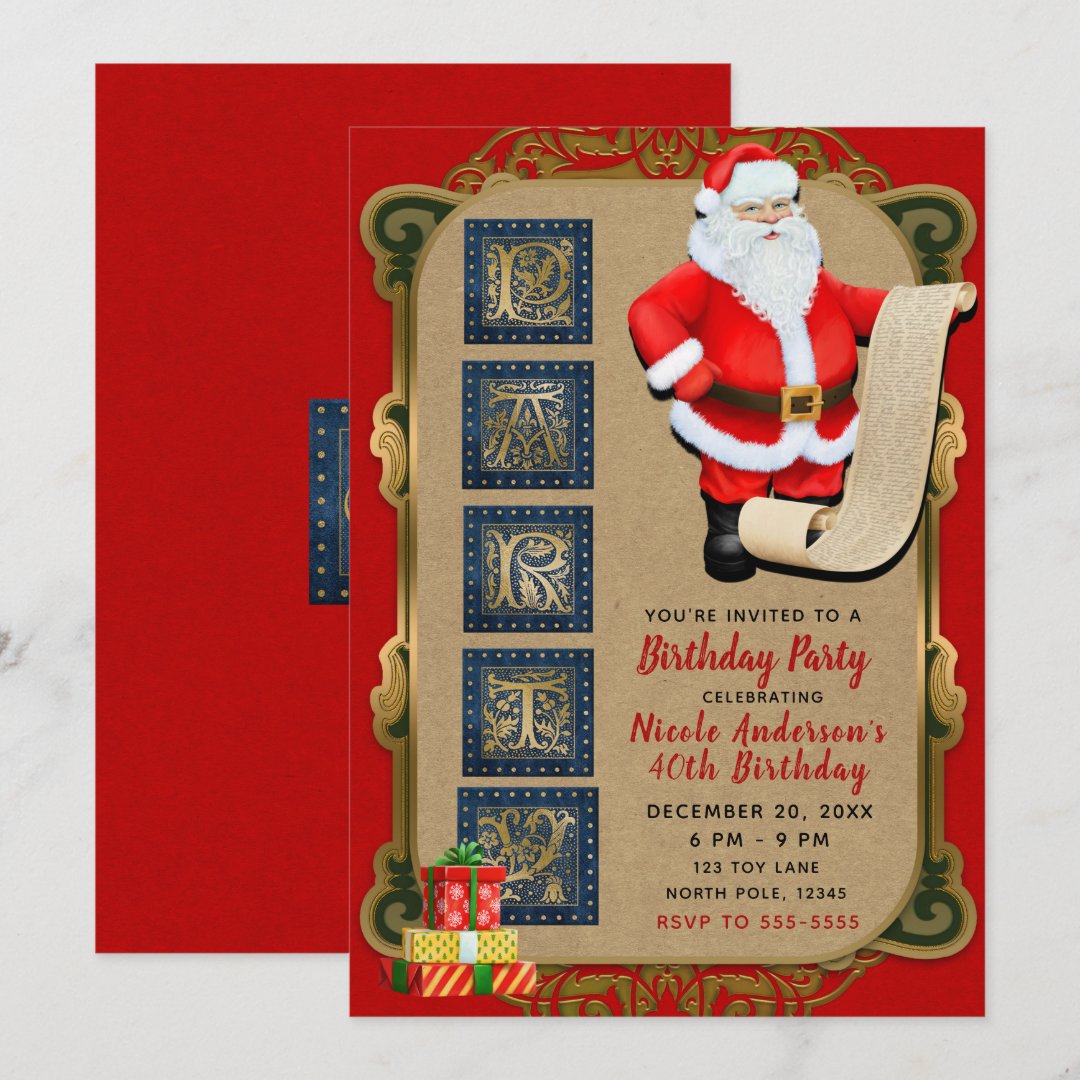 Santa's List North Pole Christmas Birthday Party Invitation | Zazzle