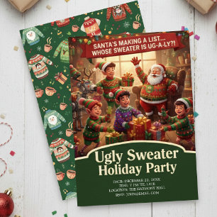 Santa's List Ugly Sweater Holiday Party Dramatic  Invitation