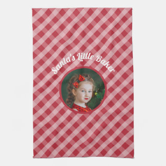 Santa's Little Baker kids gingham christmas photo Kitchen Towel
