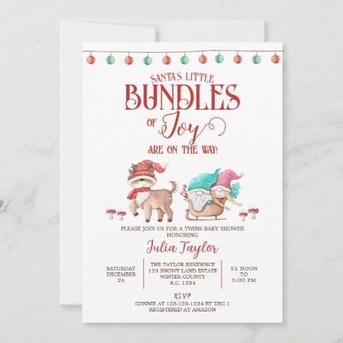 Santas Little Bundles of Joy Twins Baby Shower Invitation