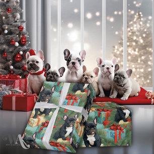 Santa's Little Frenchies Christmas Wrapping Paper