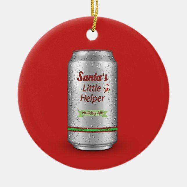 Santa's Little Helper Beer Can Ceramic Ornament (Front)
