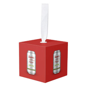 Santa's Little Helper Beer Can Cube Ornament