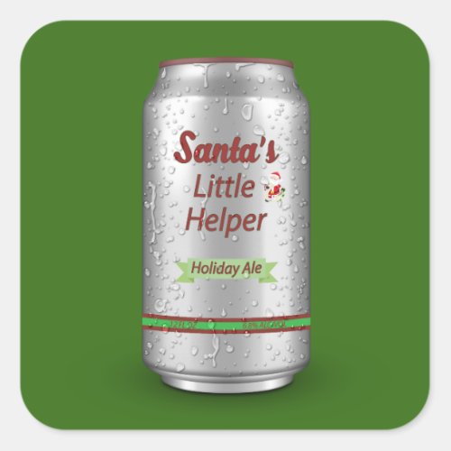 Santas Little Helper Beer Can Square Sticker