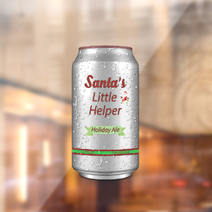 Santa's Little Helper Beer Can  Window Cling