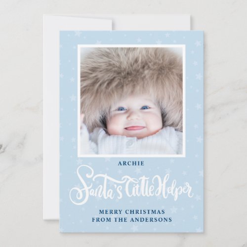 Santas Little Helper Boy Christmas Photo Holiday Card