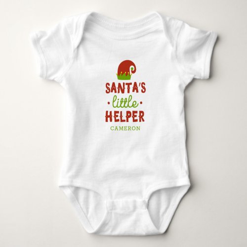Santas Little Helper Christmas Monogram Name  Bab Baby Bodysuit