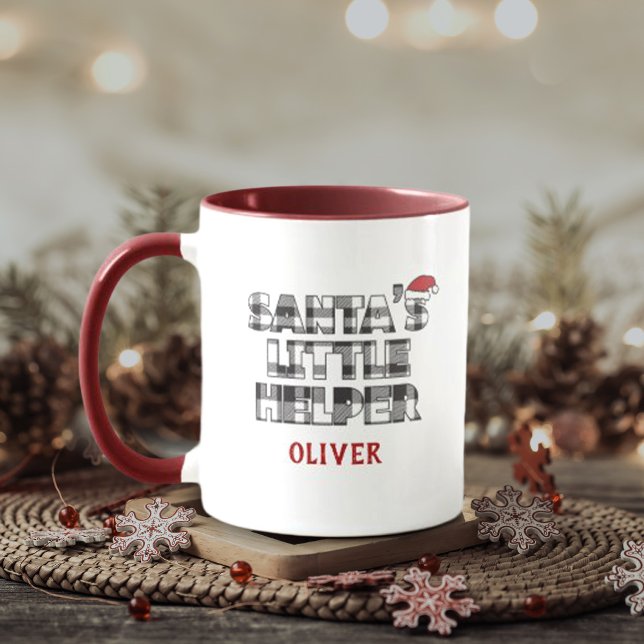 Santa's Little Helper Christmas Personalized Mug (personalized black and white plaid santa's little helper Christmas mug )