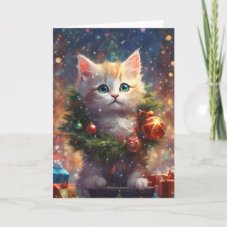 Santa's Little Helper Cute Kitten Holiday Art Card