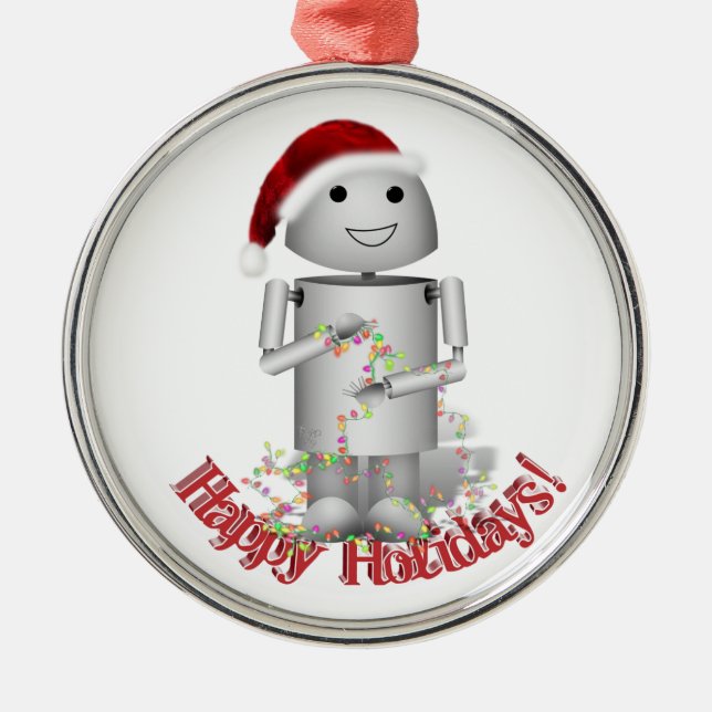 Santa's Little Helper - Cute Robot, Robo-x9 Metal Ornament (Front)