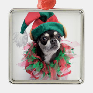 Santa's Little Helper Elf Dog Metal Ornament