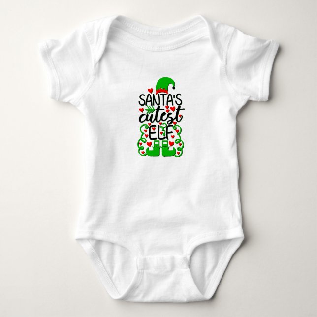 Santa's Little Helper Elf Hat Shoes Green Red Baby Bodysuit (Front)