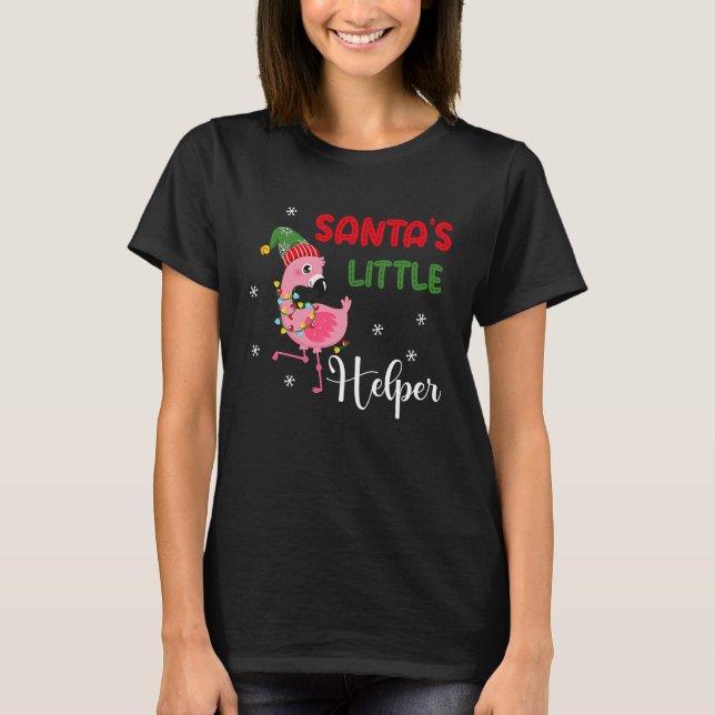 santa's little helper flamingo elf merry christmas T-Shirt (Front)