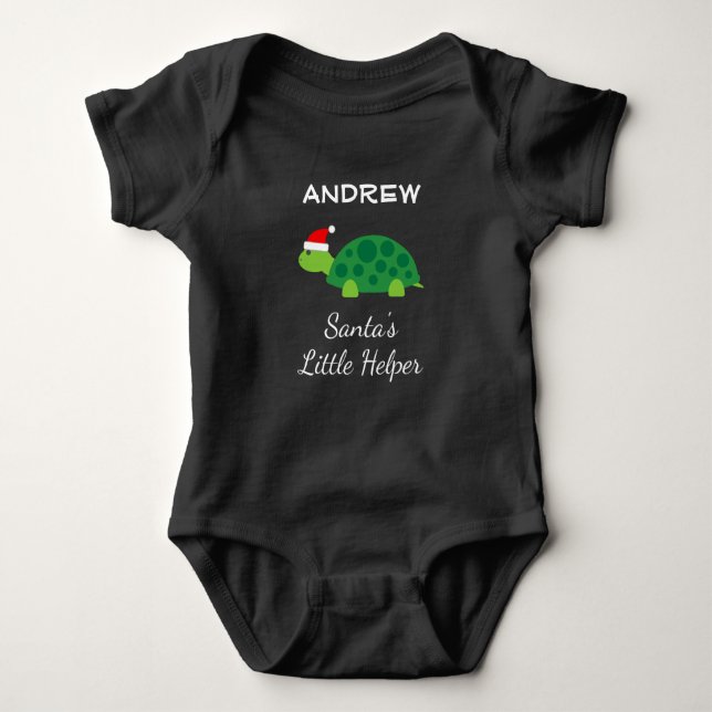 Santas little helper green Christmas baby bodysuit (Front)