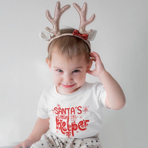 Santas Little Helper Heart Red Script Gift Motifs  Baby T_Shirt