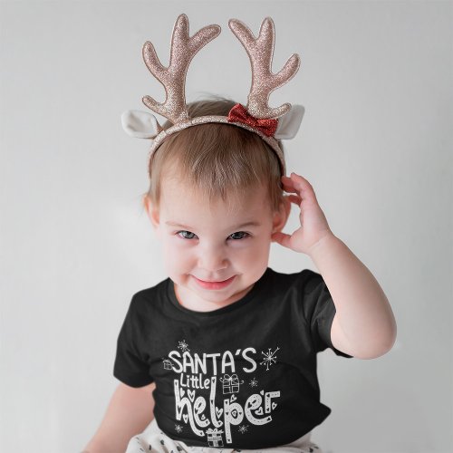 Santas Little Helper Heart White Script Gift Motif Baby T_Shirt