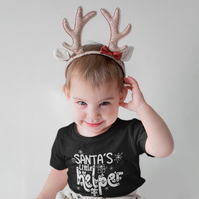 Santas Little Helper Heart White Script Gift Motif Baby T-Shirt (Creator Uploaded)