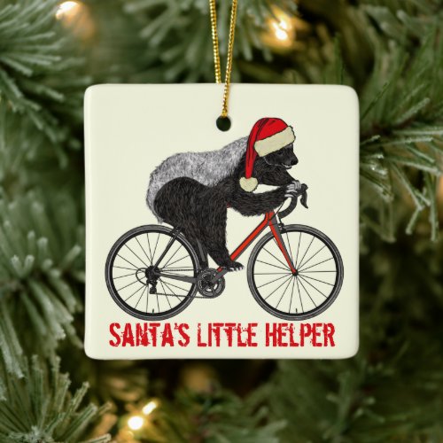 Santas little helper Honey Badger on bicycle Ceramic Ornament