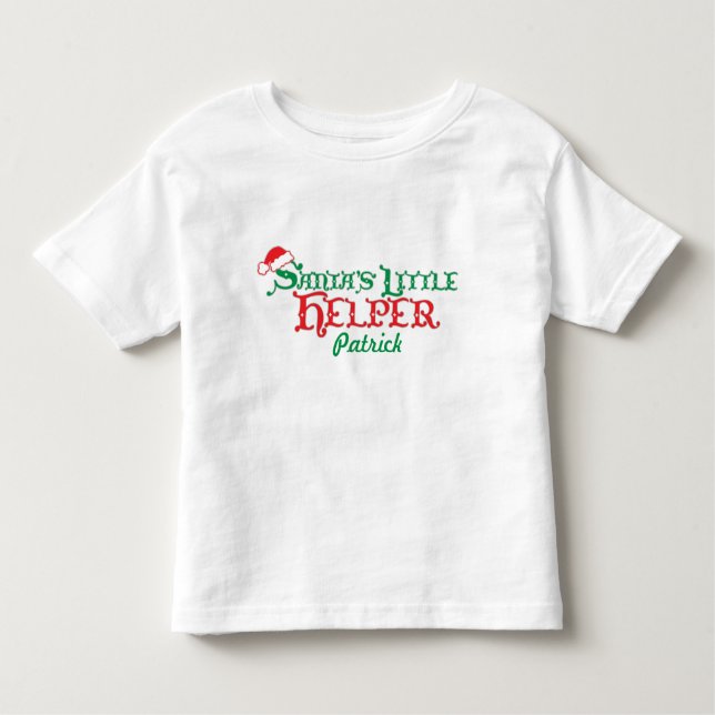 Santa's little helper name Christmas red green tee (Front)