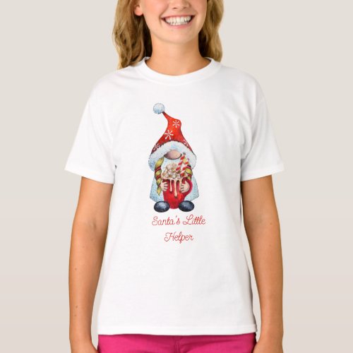 Santas Little Helper Red Girl Gnome T_Shirt