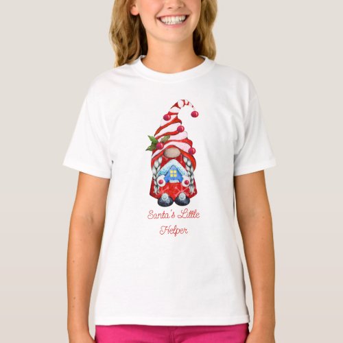 Santas Little Helper Red Girl Gnome T_Shirt