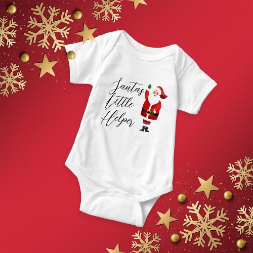 Santas Little Helper Santa and Custom Typography Baby Bodysuit