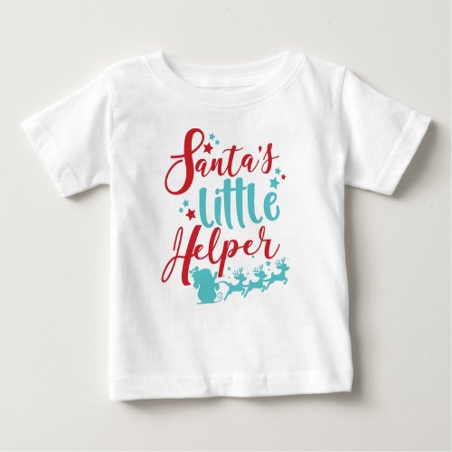 Santas Little Helper Sleigh Reindeer Stars Baby T_Shirt